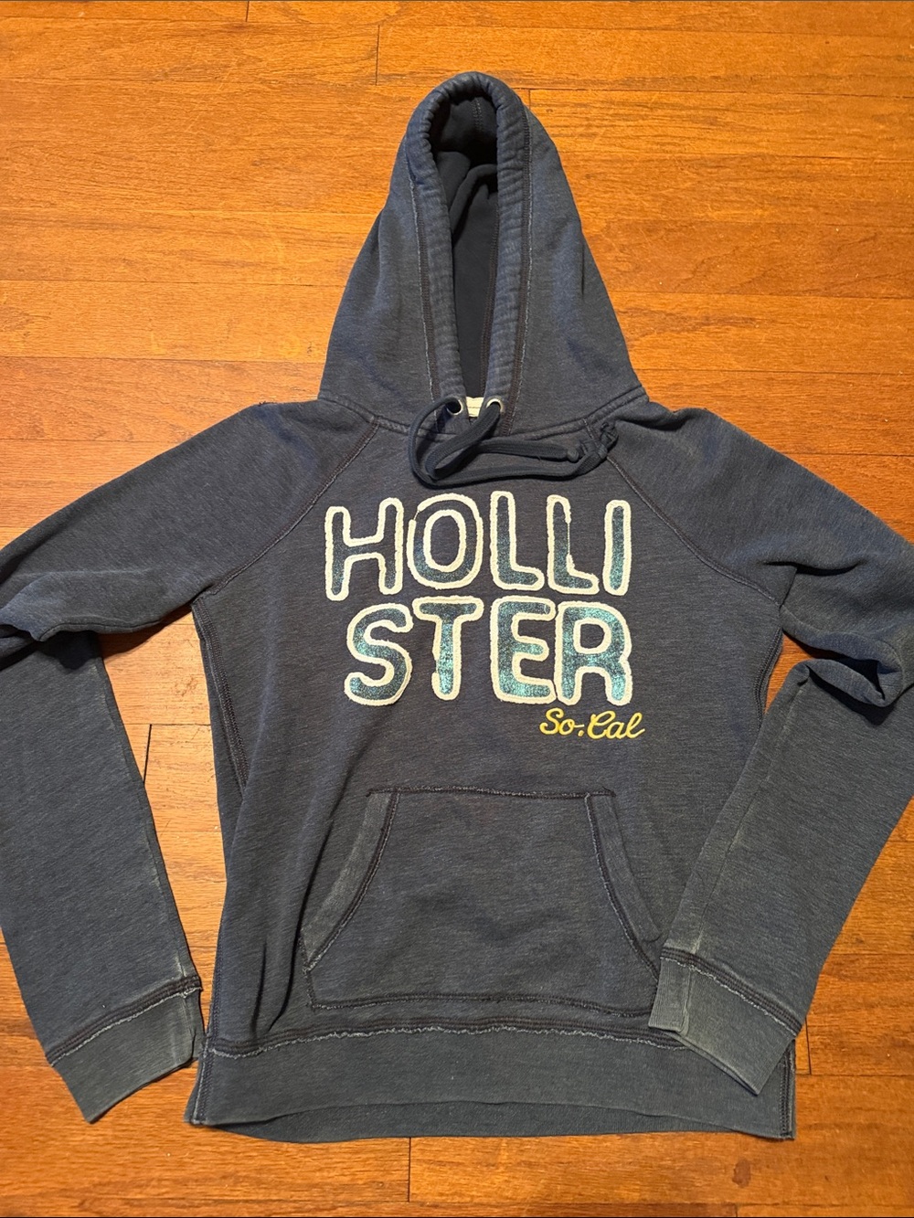 Hollister Men's Navy Hooded Sweatshirt with SoCal Logo